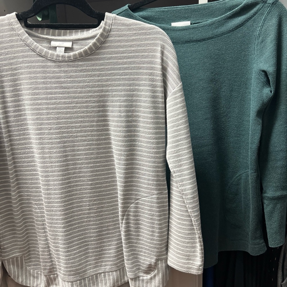 J. Jill Striped Gray and Solid Green Sweaters